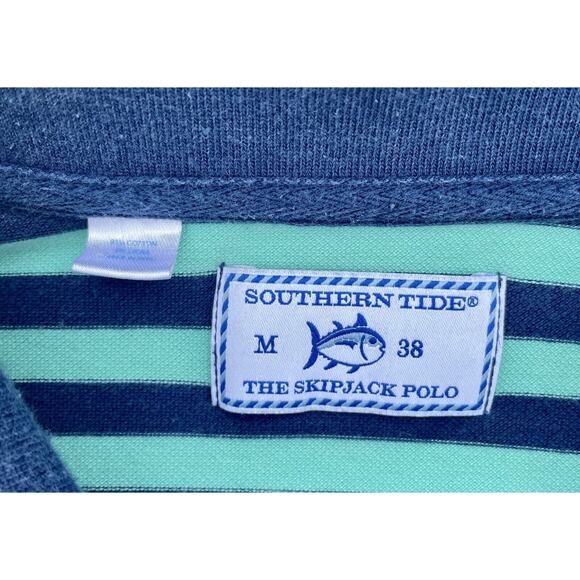 Southern Tide Brown Skipjack Short Sleeve Cotton Polo Blue Green Sz. Medium 38 - Picture 3 of 6